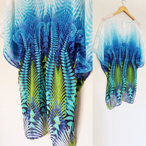 Tommy Bahama V-Neck Sheer Chiffon Tassel Tie Swim Beach Coverup Tunic Blue M - Picture 14 of 16